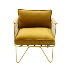 Honoré Fauteuil Croisette En Velours Camel - Dore & Bois Fonce Best