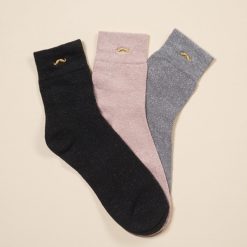 M Moustache Lot De 3 Paires De Chaussettes A Paillettes 35/44 - Rose / Argent / Noir Clearance