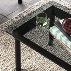 Hay Table Basse Kofi Chene Massif Noir & Verre Teinte Gris - L 100 X L 100 X H 36 Cm Online