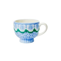 Rice Tasse Avec Fleurs En Relief En Ceramique - O 9,8 Cm - Bleu New