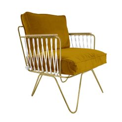 Honoré Fauteuil Croisette En Velours Camel - Dore & Bois Clair Online