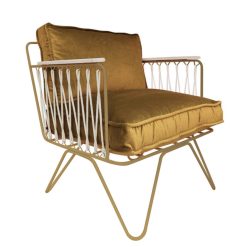 Honoré Fauteuil Croisette En Velours Camel - Dore & Bois Clair Online