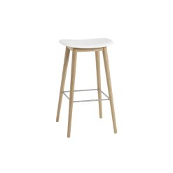 Muuto Tabouret De Bar Fiber Pieds Bois Naturel + Assise Blanc Online