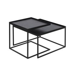 Ethnicraft Set De 2 Tables A Plateau Square En Metal Et Bois - L 39 / 52 Cm Best