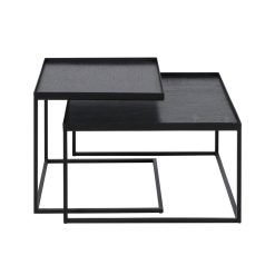 Ethnicraft Set De 2 Tables A Plateau Square En Metal Et Bois - L 39 / 52 Cm Best