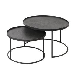 Ethnicraft Set De 2 Tables Basses Pour Plateaux Ronds - O 62 Cm & O 49 Cm New