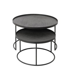 Ethnicraft Set De 2 Tables Basses Pour Plateaux Ronds - O 62 Cm & O 49 Cm New