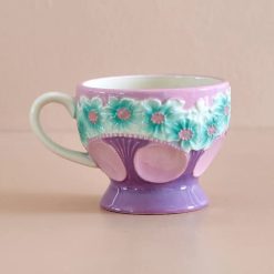 Rice Tasse Avec Fleurs En Relief En Ceramique - O 9,8 Cm - Lavande Wholesale